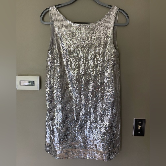 FREE PEOPLE Silver Sequin Sheath Mini Dress Size 6 - Picture 2 of 5